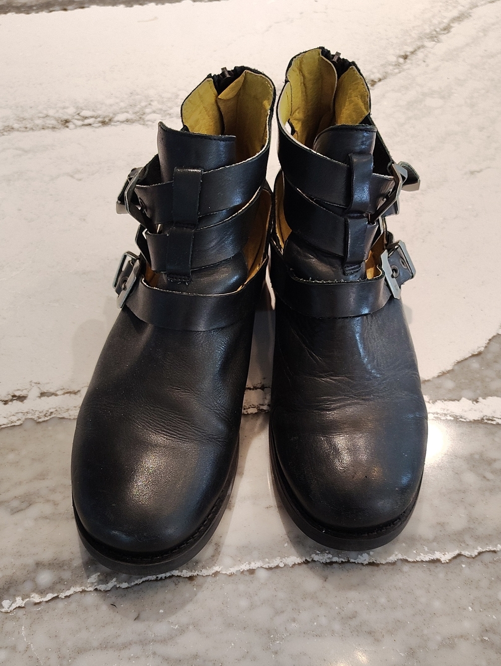 Eric Michael Black Leather Ankle Boots with Buckle Straps